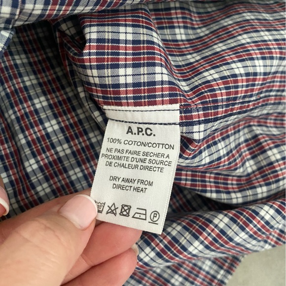 A.P.C. Paris red white blue plaid button down shirt size L - Picture 4 of 5
